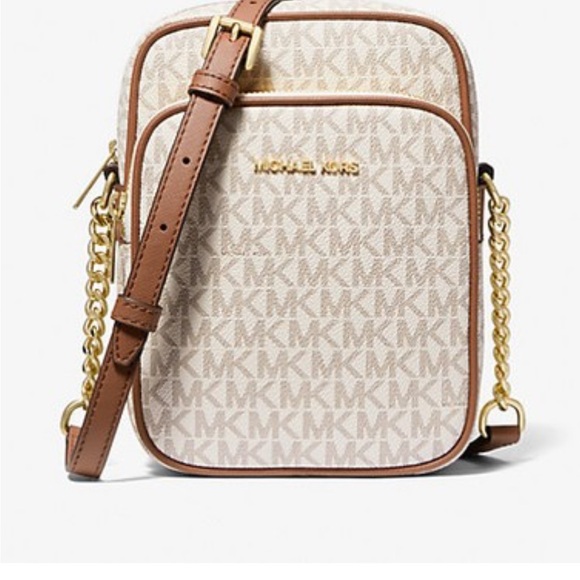 Michael Kors Brown and Cream Crossbody Bag with Signature Monogram